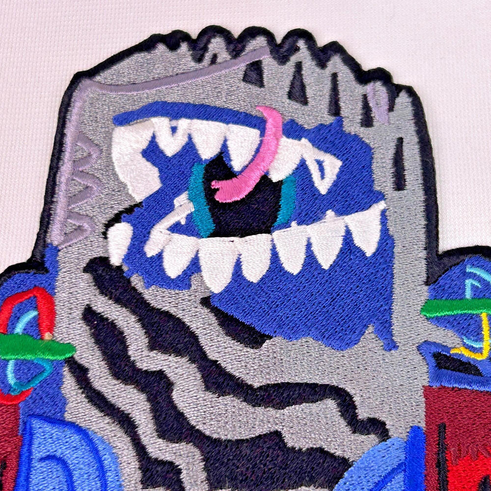 Large Monster Mailbox Embroidered Iron On Patch Flames Novelty 6x5 - Picture 3 of 4